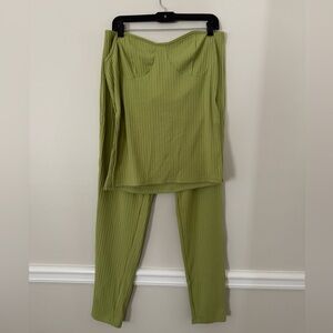 SHEIN Olive Ribbed Knit Top and Leggings Set